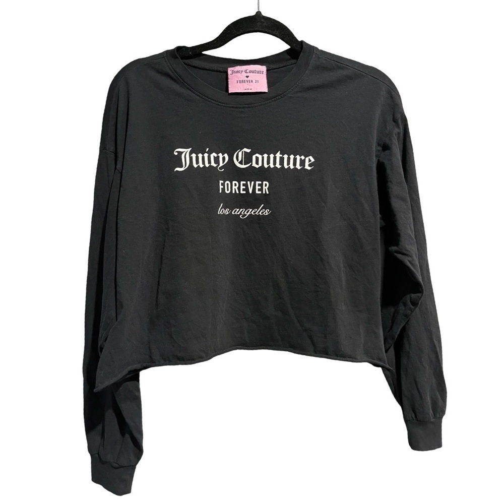 Juicy Couture x Forever 21 Black Long Sleeve Crop Logo Tee